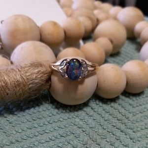 10K Gold Ring w/ Blue Fire Opal & Diamonds
